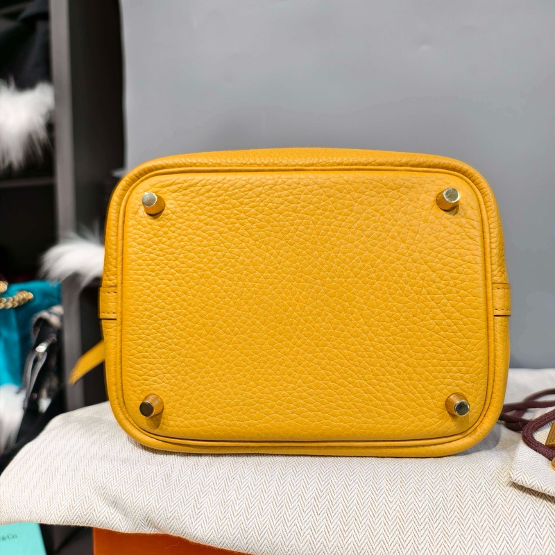 Hermès愛馬仕 琥珀黃 y刻18金扣菜籃子配件 鎖鑰匙 塵袋-5