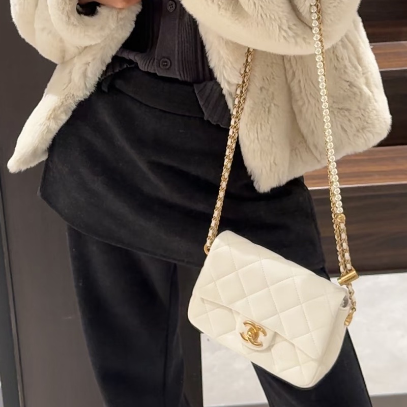 🎠CHANEL21 K珍珠調節鏈條方胖子香奈兒經典C F升級款-5