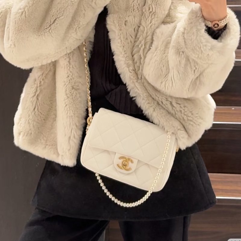 🎠CHANEL21 K珍珠調節鏈條方胖子香奈兒經典C F升級款-7