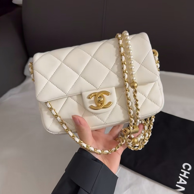 🎠CHANEL21 K珍珠調節鏈條方胖子香奈兒經典C F升級款-9