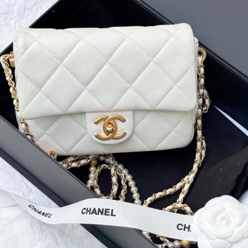 🎠CHANEL21 K珍珠調節鏈條方胖子香奈兒經典C F升級款-11
