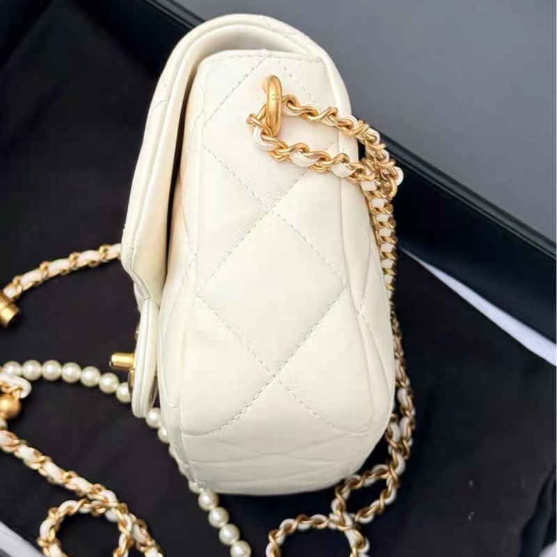 🎠CHANEL21 K珍珠調節鏈條方胖子香奈兒經典C F升級款-12