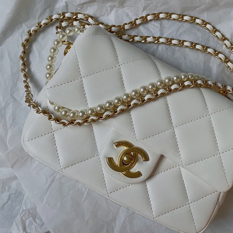 🎠CHANEL21 K珍珠調節鏈條方胖子香奈兒經典C F升級款-21