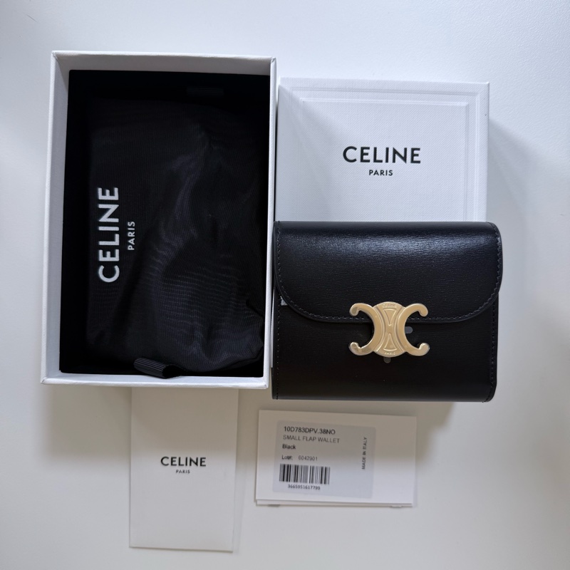 CELINE TRIOMPHE翻蓋錢包 黑金色-5