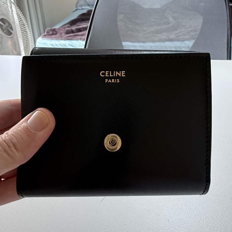 CELINE TRIOMPHE翻蓋錢包 黑金色-15