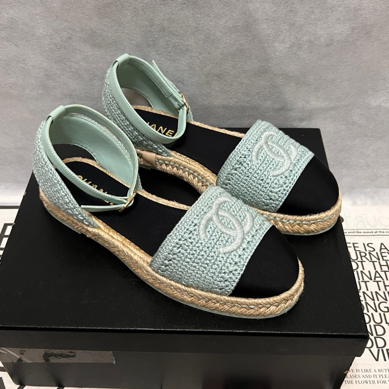 99新 香奈兒Chanel 藍色雙C大logo漁夫鞋 37碼 S印 有盒-1