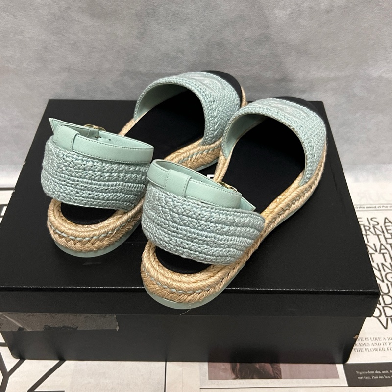 99新 香奈兒Chanel 藍色雙C大logo漁夫鞋 37碼 S印 有盒-3