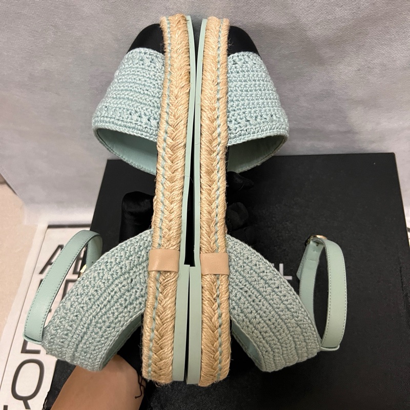 99新 香奈兒Chanel 藍色雙C大logo漁夫鞋 37碼 S印 有盒-5