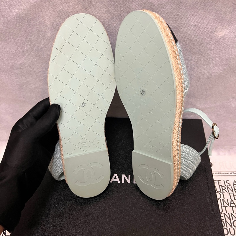 99新 香奈兒Chanel 藍色雙C大logo漁夫鞋 37碼 S印 有盒-6