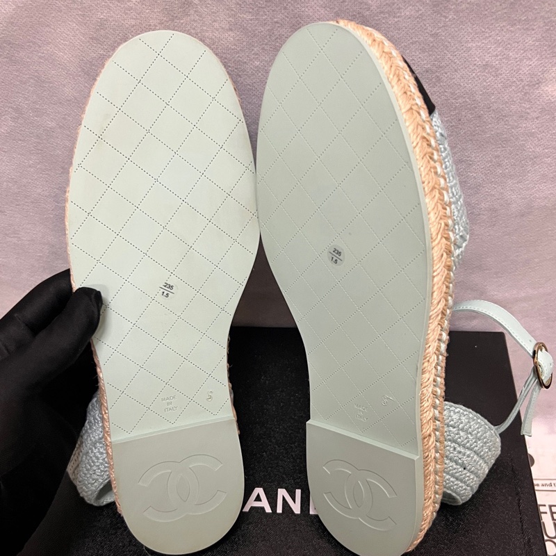 99新 香奈兒Chanel 藍色雙C大logo漁夫鞋 37碼 S印 有盒-7