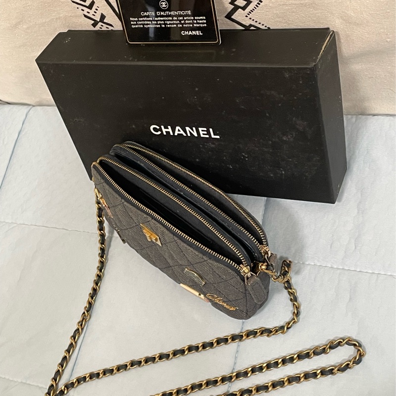 Chanel香奈兒2.55復古徽章牛仔牛皮金鏈包 手機包 長夾 皮夾-5
