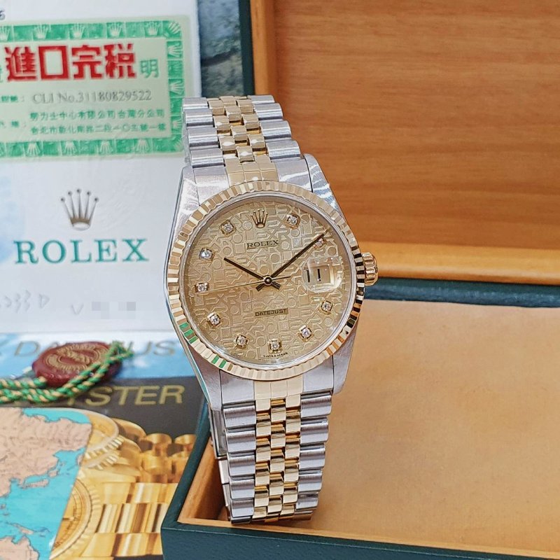 【大眾名錶】ROLEX勞力士 16233 Datejust 蠔式18K半金 新包台十鑽紀念面盤 原廠帶未整理 底蓋原廠貼紙 大眾名錶B1284-3