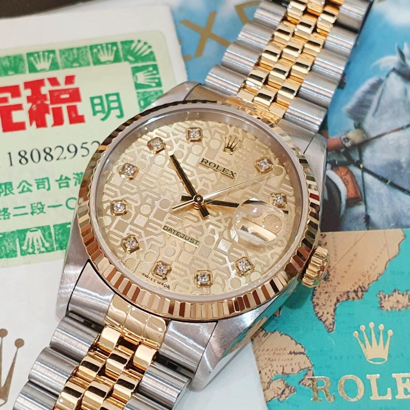 【大眾名錶】ROLEX勞力士 16233 Datejust 蠔式18K半金 新包台十鑽紀念面盤 原廠帶未整理 底蓋原廠貼紙 大眾名錶B1284-5