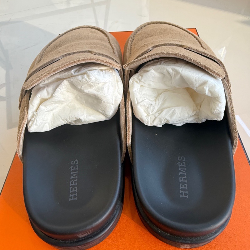 Hermès愛馬仕女鞋 Go mule 勃肯鞋/大頭鞋 時髦又舒服麂皮卡其色  37.5碼 有盒子-2
