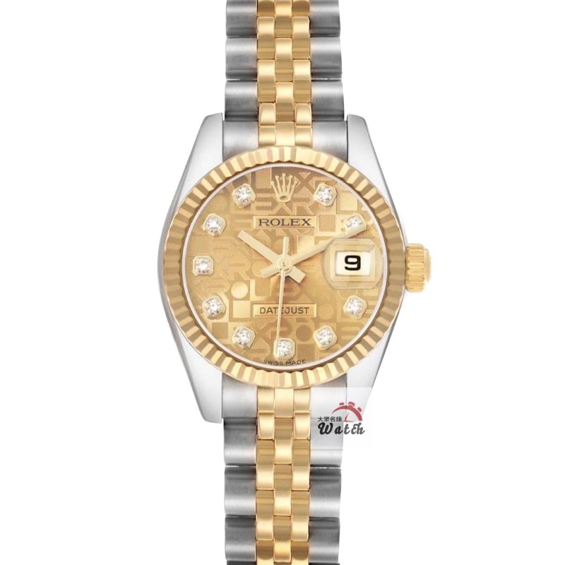 【大眾名錶】ROLEX勞力士 179173 Datejust 新款女錶 2016/03 新包台 金色十鑽紀念面盤 實心錶帶 大眾名錶B1286-0