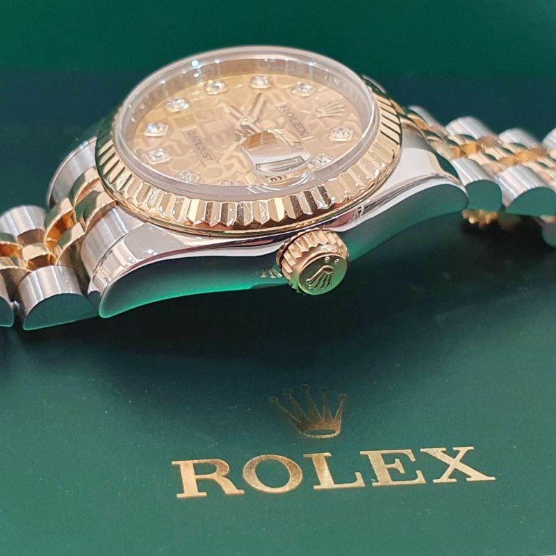 【大眾名錶】ROLEX勞力士 179173 Datejust 新款女錶 2016/03 新包台 金色十鑽紀念面盤 實心錶帶 大眾名錶B1286-6