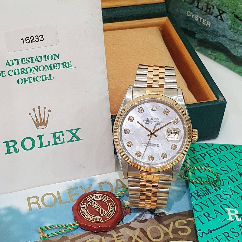【大眾名錶】ROLEX勞力士 16233 Datejust 半金蠔式 市場稀少 新包台 白色貝殼十鑽面 大眾名錶G267-1
