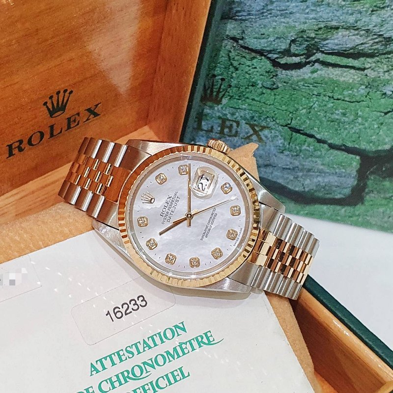 【大眾名錶】ROLEX勞力士 16233 Datejust 半金蠔式 市場稀少 新包台 白色貝殼十鑽面 大眾名錶G267-2
