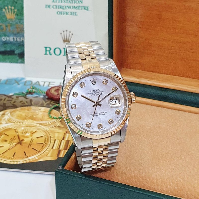 【大眾名錶】ROLEX勞力士 16233 Datejust 半金蠔式 市場稀少 新包台 白色貝殼十鑽面 大眾名錶G267-3