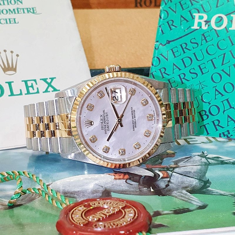 【大眾名錶】ROLEX勞力士 16233 Datejust 半金蠔式 市場稀少 新包台 白色貝殼十鑽面 大眾名錶G267-4