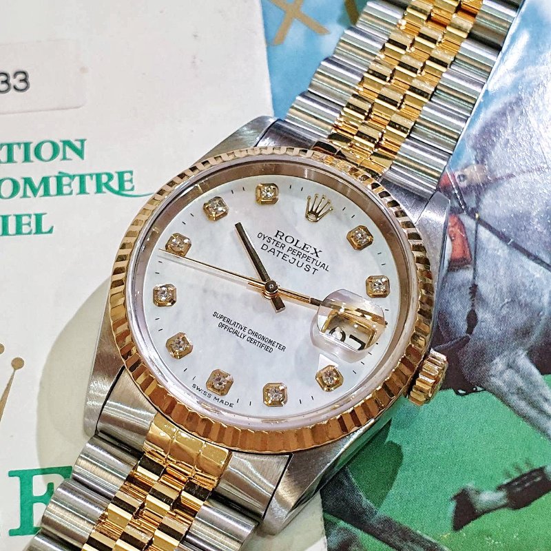 【大眾名錶】ROLEX勞力士 16233 Datejust 半金蠔式 市場稀少 新包台 白色貝殼十鑽面 大眾名錶G267-5