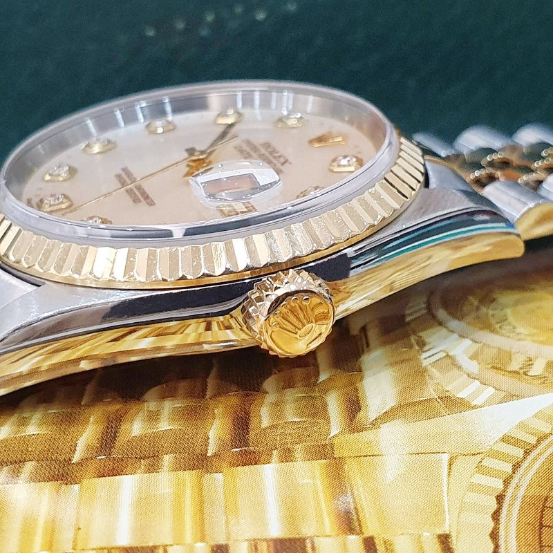 【大眾名錶】ROLEX勞力士 16233 Datejust 半金蠔式 市場稀少 新包台 白色貝殼十鑽面 大眾名錶G267-6