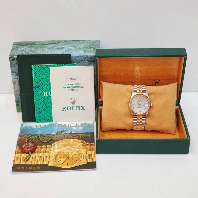 【大眾名錶】ROLEX勞力士 16233 Datejust 半金蠔式 市場稀少 新包台 白色貝殼十鑽面 大眾名錶G267-9