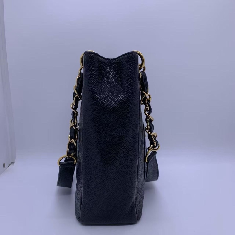 二手Chanel香奈兒pst黑金購物袋，鐳射11開，邊角輕微磨損，成色如圖-2