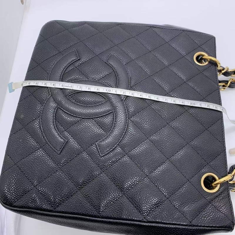 二手Chanel香奈兒pst黑金購物袋，鐳射11開，邊角輕微磨損，成色如圖-11