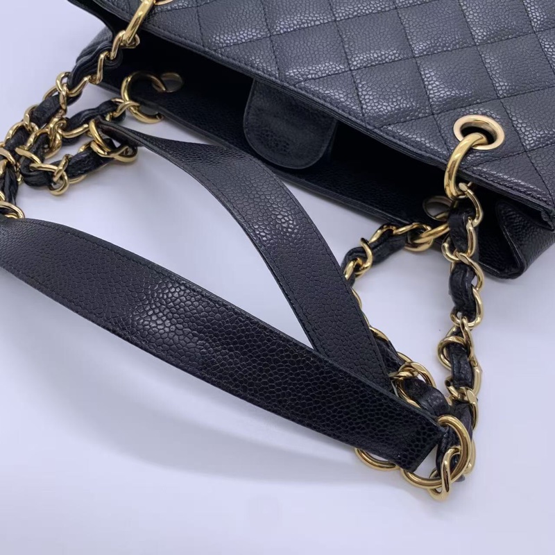 二手Chanel香奈兒pst黑金購物袋，鐳射11開，邊角輕微磨損，成色如圖-12