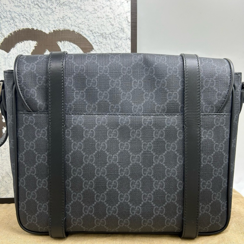 99新 Gucci古驰黑色老花邮差包-1