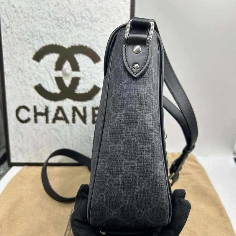 99新 Gucci古驰黑色老花邮差包-2
