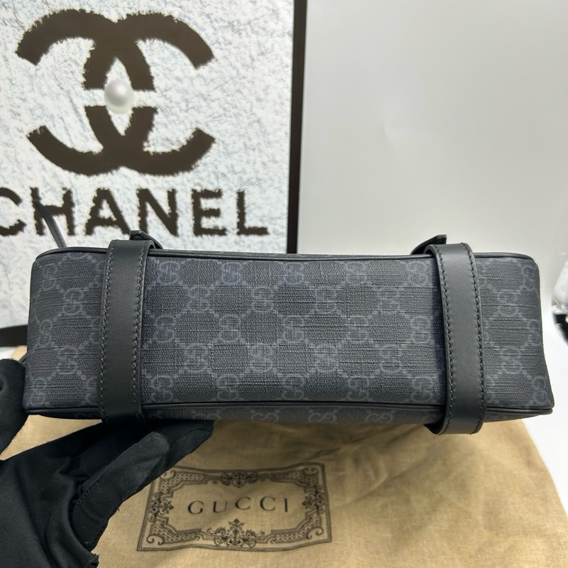 99新 Gucci古驰黑色老花邮差包-4
