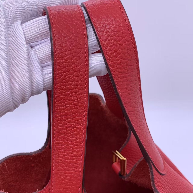Hermes愛馬仕菜籃子水桶包紅tc皮金扣c刻，配件塵袋鎖鑰匙，邊角五金都有輕微使用痕跡，具體如圖-9