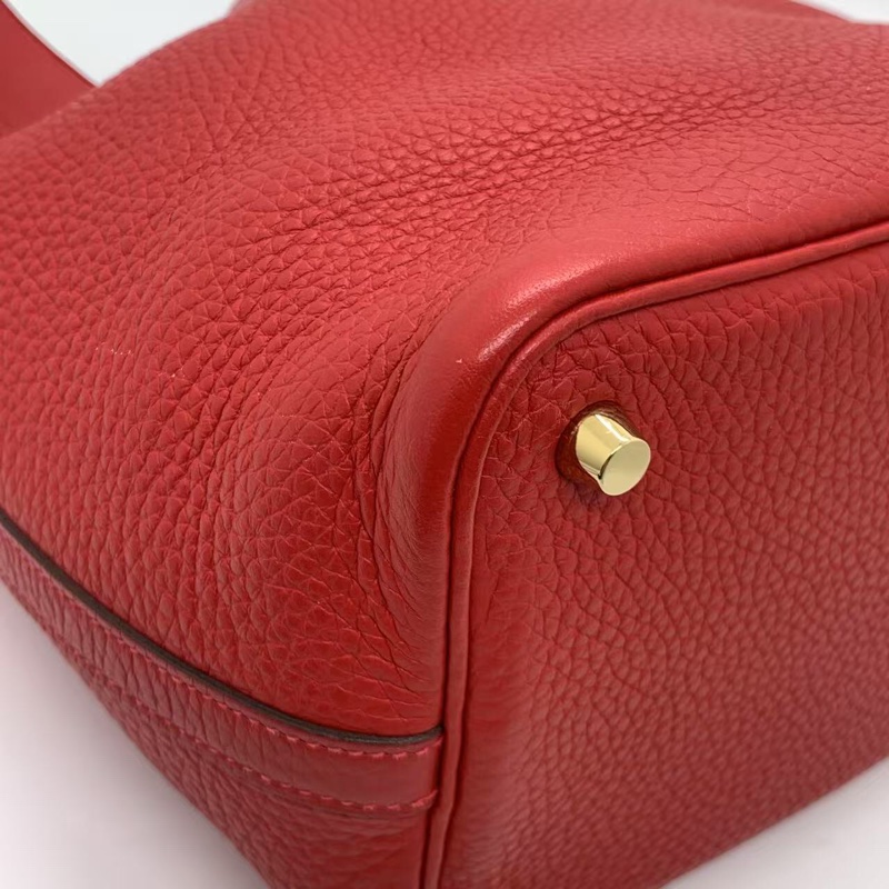 Hermes愛馬仕菜籃子水桶包紅tc皮金扣c刻，配件塵袋鎖鑰匙，邊角五金都有輕微使用痕跡，具體如圖-10