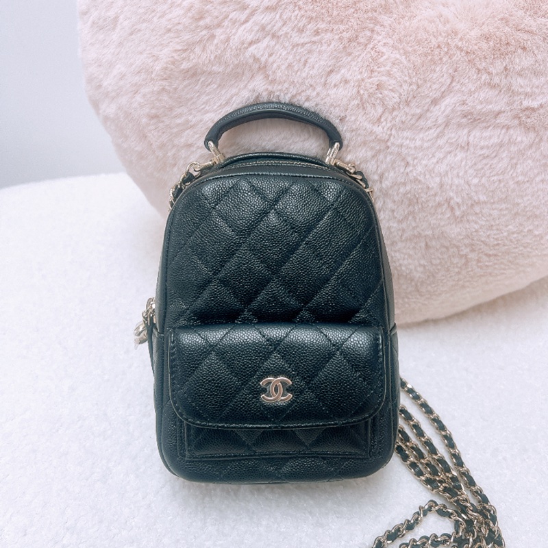 Chanel 黑金牛皮 迷你雙肩包/小背包-0