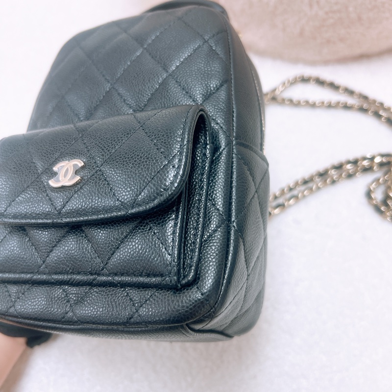 Chanel 黑金牛皮 迷你雙肩包/小背包-2