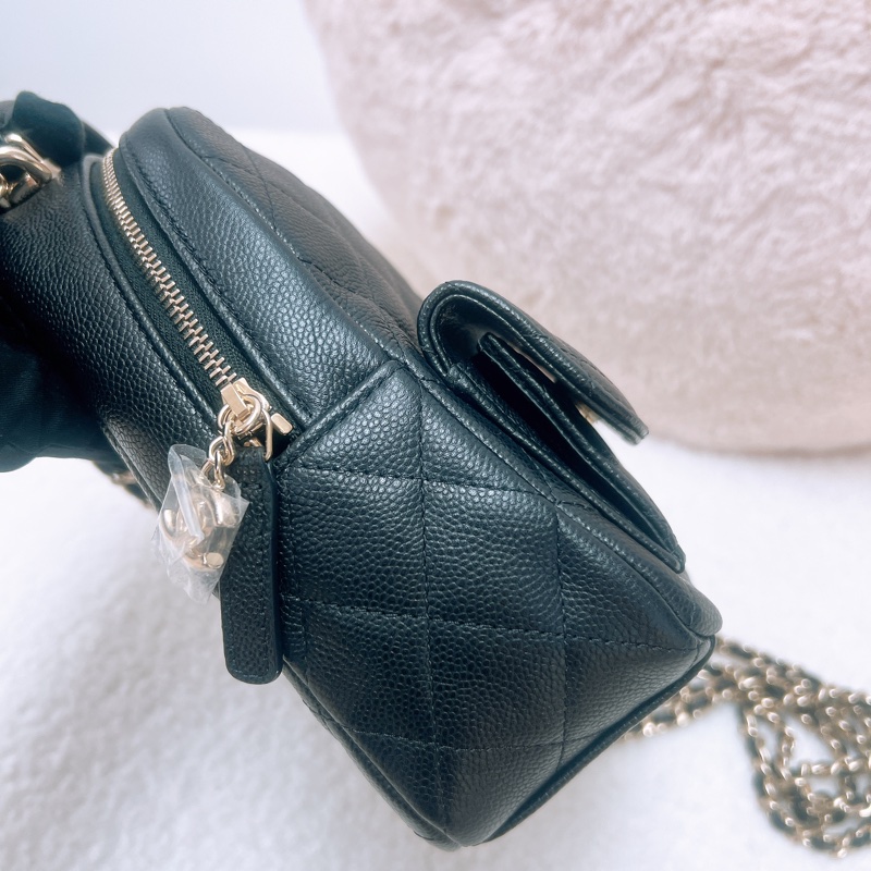 Chanel 黑金牛皮 迷你雙肩包/小背包-4