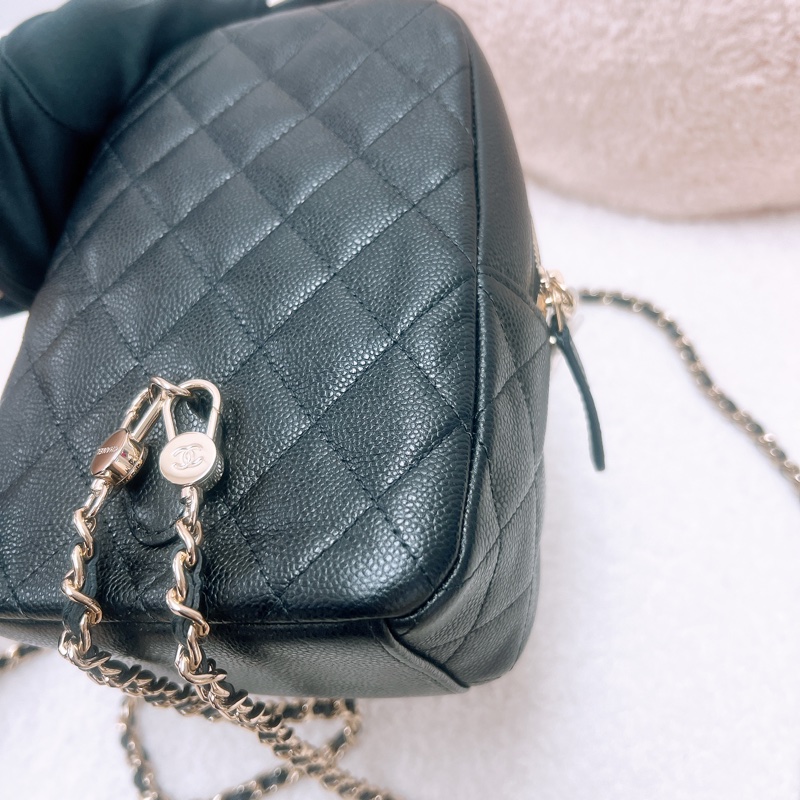 Chanel 黑金牛皮 迷你雙肩包/小背包-8