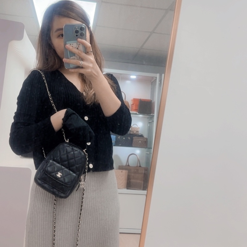 Chanel 黑金牛皮 迷你雙肩包/小背包-14