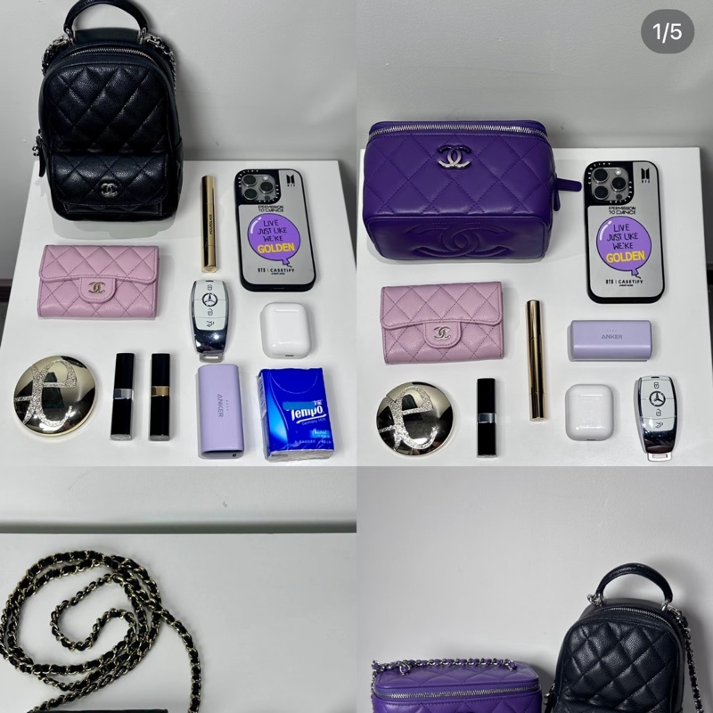 Chanel 黑金牛皮 迷你雙肩包/小背包-15