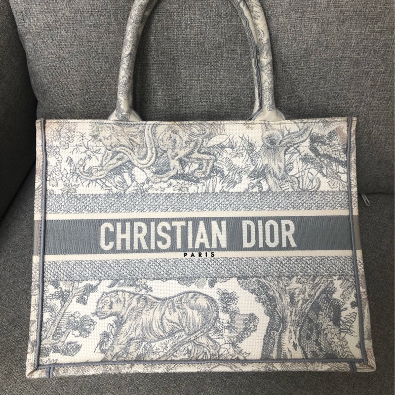 Dior tote中號岩石灰動物園購物袋，配件塵袋身份卡-0