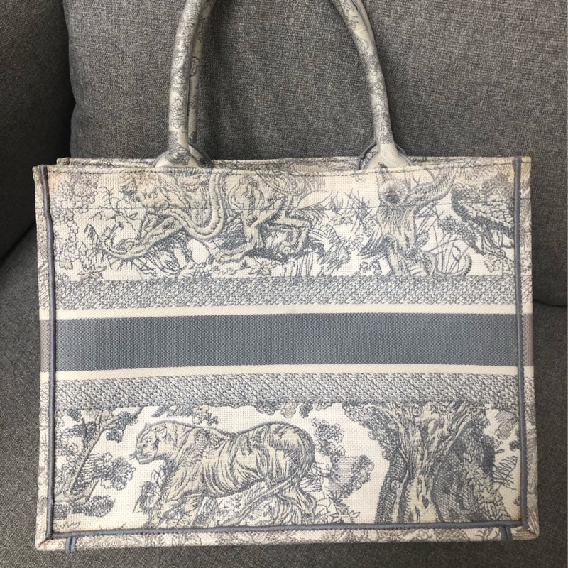 Dior tote中號岩石灰動物園購物袋，配件塵袋身份卡-1