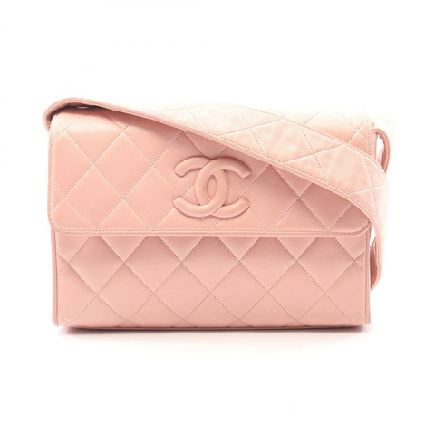 香奈兒 (CHANEL) Matelasse 單肩斜背包，羊皮材質，粉紅色，金色五金，二手 CC