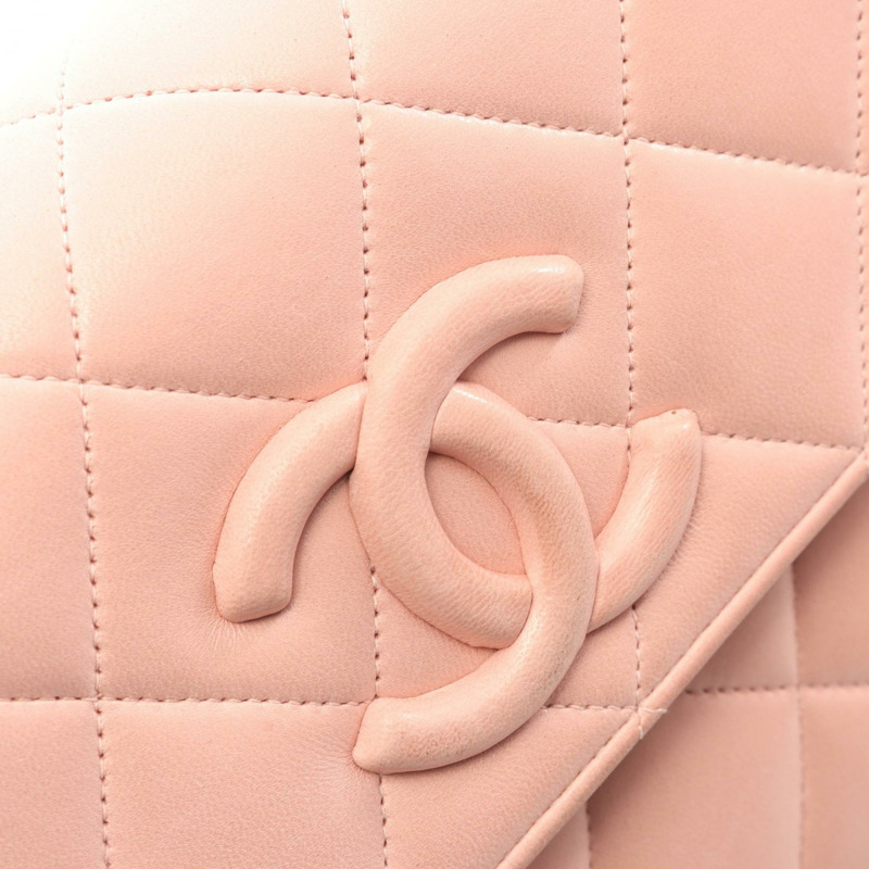 香奈兒 (CHANEL) Matelasse 單肩斜背包，羊皮材質，粉紅色，金色五金，二手 CC-8