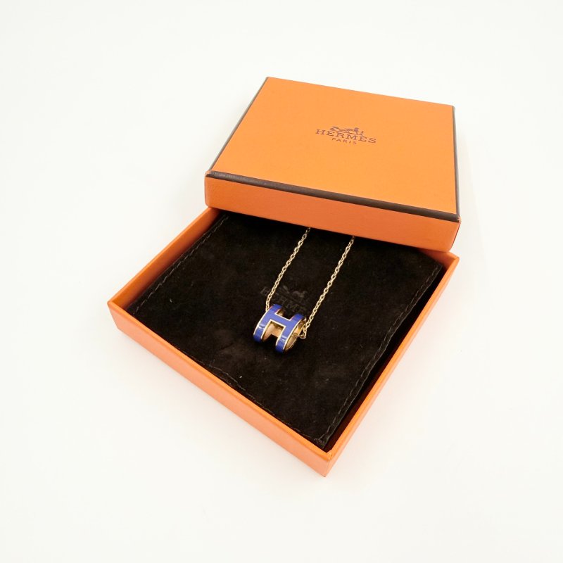 HERMES-深藍色琺瑯金邊POP H 項鍊-0