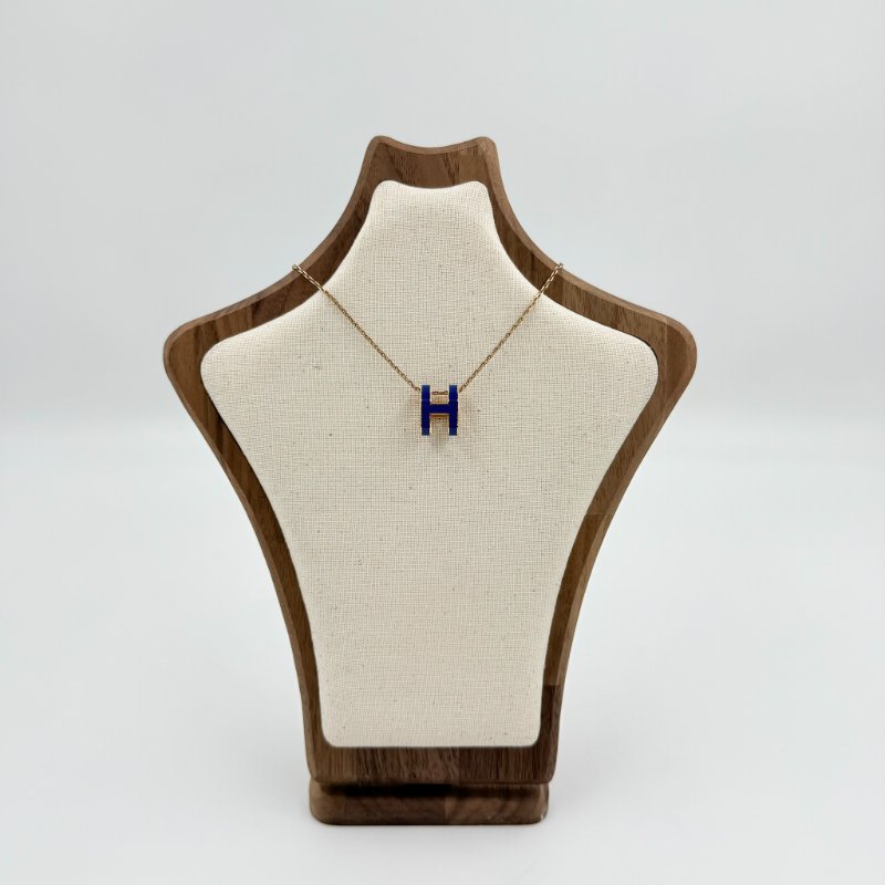 HERMES-深藍色琺瑯金邊POP H 項鍊-1