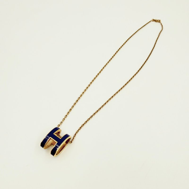 HERMES-深藍色琺瑯金邊POP H 項鍊-2