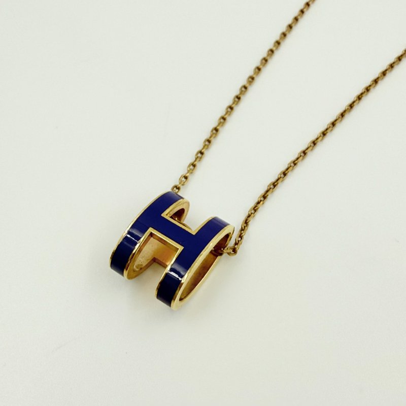 HERMES-深藍色琺瑯金邊POP H 項鍊-3