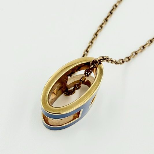 HERMES-深藍色琺瑯金邊POP H 項鍊-5